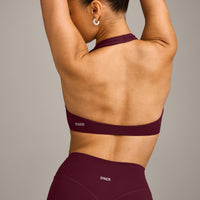 SoftMotion™ Minimal Halter Neck Bralette with Grey Logo | Cherry Lacquer Purple