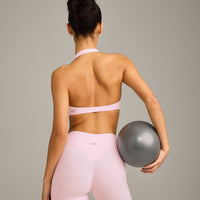 SoftMotion™ Minimal Halter Neck Bralette with Grey Logo | Soft Girl Pink