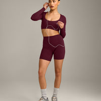 SoftMotion™ Scoop Neck Long Sleeve Crop Top with Built in Bra Shelf with Grey Logo | Cherry Lacquer Purple