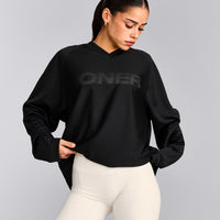 Oversized V Neck Long Sleeve T-Shirt with Oner Graphic | Black