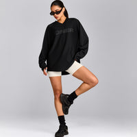 Oversized V Neck Long Sleeve T-Shirt with Oner Graphic | Black