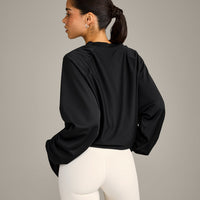 Oversized V Neck Long Sleeve T-Shirt with Oner Graphic | Black