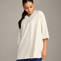 Oversized V Neck T-Shirt with Oner Graphic | Off White