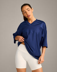 Oversized V Neck T-Shirt with Oner Graphic | Varsity Blue