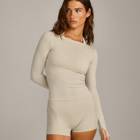 FormeSoft™ Fitted Off-The-Shoulder Long Sleeve Top | Oatmeal