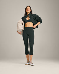 SoftMotion™ 3/4 Length Leggings with Grey Logo | Emerald Noir
