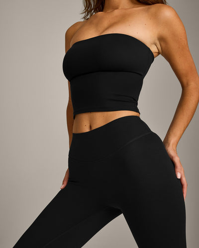 SoftMotion™ Bandeau Mid Vest with Built in Bra Shelf with Grey Logo | Black