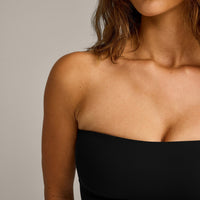 SoftMotion™ Bandeau Mid Vest with Built in Bra Shelf with Grey Logo | Black