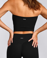 SoftMotion™ Bandeau Mid Tank Top with Built in Bra Shelf with Grey Logo | Black