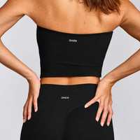 SoftMotion™ Bandeau Mid Tank Top with Built in Bra Shelf with Grey Logo | Black