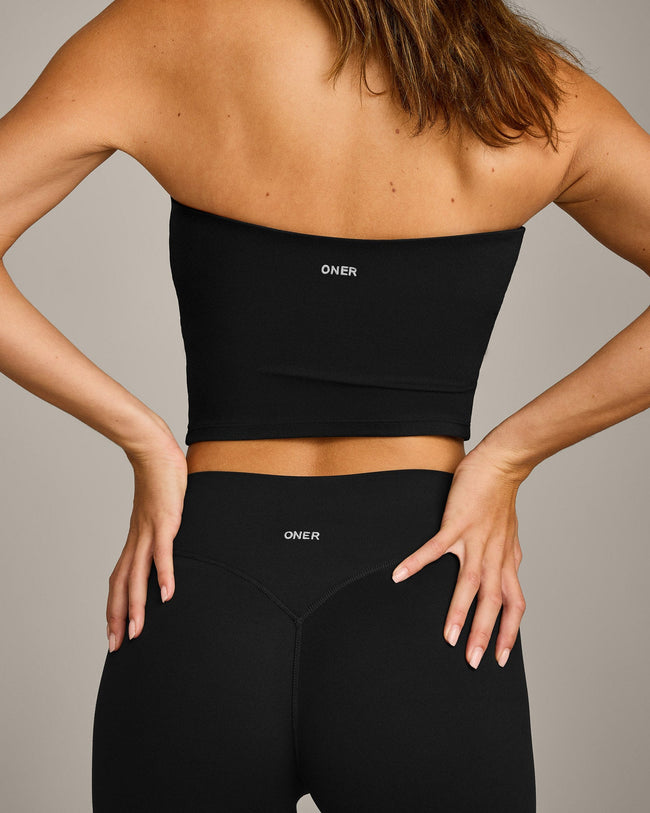 SoftMotion™ Bandeau Mid Vest with Built in Bra Shelf with Grey Logo | Black