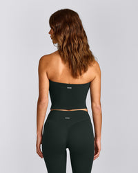 SoftMotion™ Bandeau Mid Tank Top with Built in Bra Shelf with Grey Logo | Emerald Noir