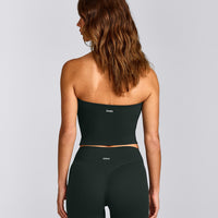 SoftMotion™ Bandeau Mid Tank Top with Built in Bra Shelf with Grey Logo | Emerald Noir