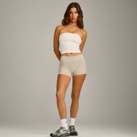 SoftMotion™ Bandeau Mid Vest with Built in Bra Shelf with Grey Logo | Marshmallow White