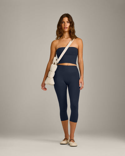 SoftMotion™ Bandeau Mid Vest with Built in Bra Shelf with Grey Logo | True Blue