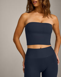 SoftMotion™ Bandeau Mid Vest with Built in Bra Shelf with Grey Logo | True Blue