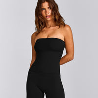 SoftMotion™ Bandeau Tank Top with Built in Bra Shelf with Grey Logo | Black
