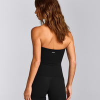 SoftMotion™ Bandeau Tank Top with Built in Bra Shelf with Grey Logo | Black