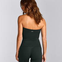 SoftMotion™ Bandeau Tank Top with Built in Bra Shelf with Grey Logo | Emerald Noir