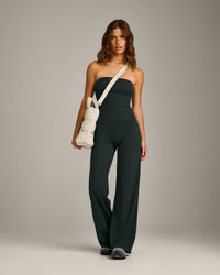 SoftMotion™ Bandeau Vest with Built in Bra Shelf with Grey Logo | Emerald Noir