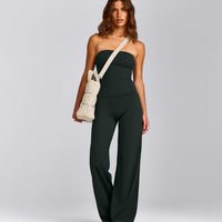 SoftMotion™ Bandeau Tank Top with Built in Bra Shelf with Grey Logo | Emerald Noir