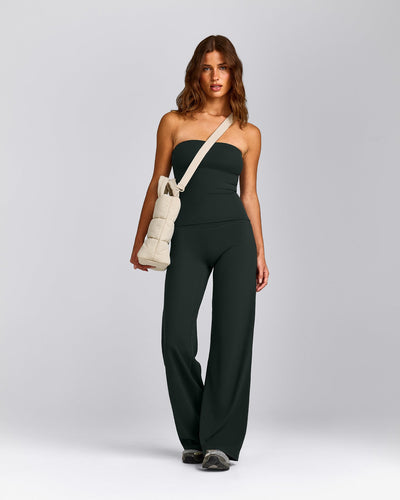 SoftMotion™ Bandeau Tank Top with Built in Bra Shelf with Grey Logo | Emerald Noir