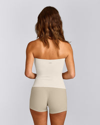 SoftMotion™ Bandeau Tank Top with Built in Bra Shelf with Grey Logo | Marshmallow White