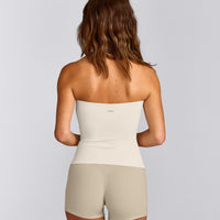 SoftMotion™ Bandeau Tank Top with Built in Bra Shelf with Grey Logo | Marshmallow White