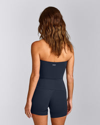 SoftMotion™ Bandeau Tank Top with Built in Bra Shelf with Grey Logo | True Blue