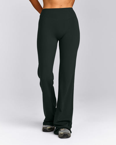 SoftMotion™ Flared Pants with Grey Logo | Emerald Noir