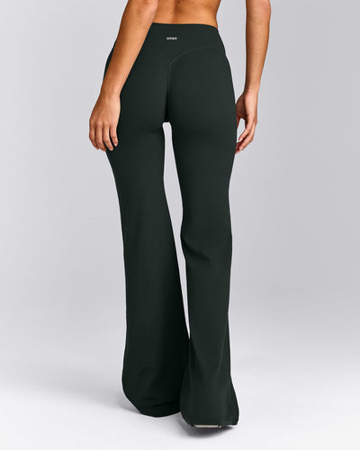 SoftMotion™ Flared Pants with Grey Logo | Emerald Noir