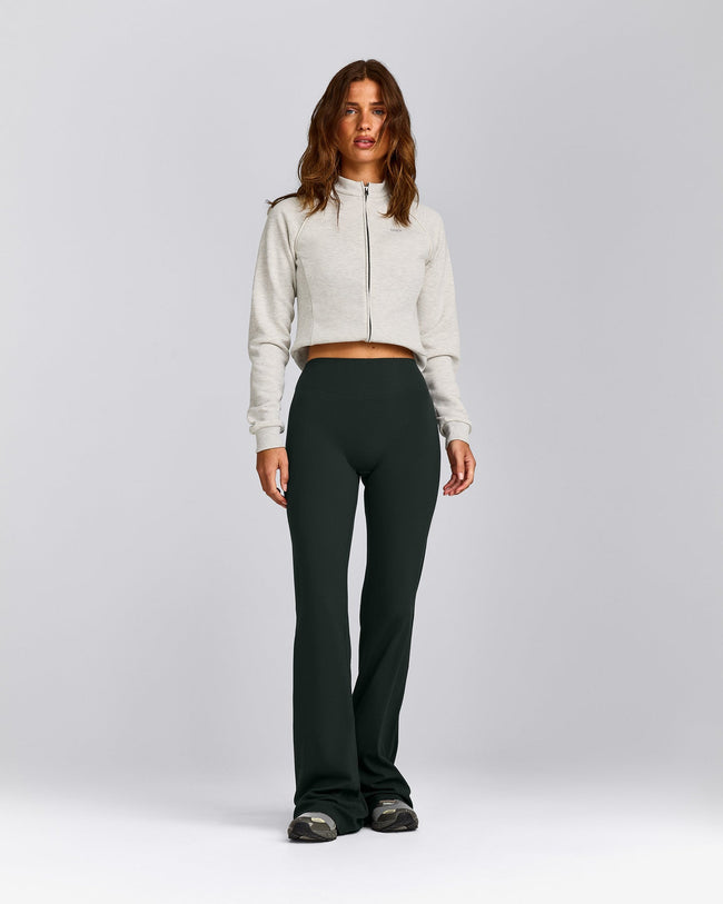 SoftMotion™ Flared Pants with Grey Logo | Emerald Noir