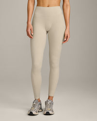 SoftMotion™ High Waisted Leggings with Grey Logo | Oatmeal