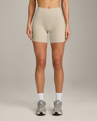 SoftMotion™ High Waisted Shorts 6" with Grey Logo | Oatmeal