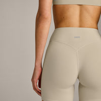 SoftMotion™ High Waisted Shorts 6" with Grey Logo | Oatmeal