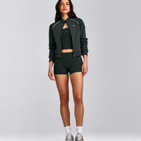 SoftMotion™ Mid Rise Micro Shorts 4" with Grey Logo | Emerald Noir