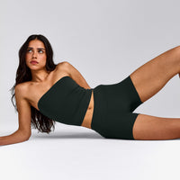 SoftMotion™ Mid Rise Micro Shorts 4" with Grey Logo | Emerald Noir