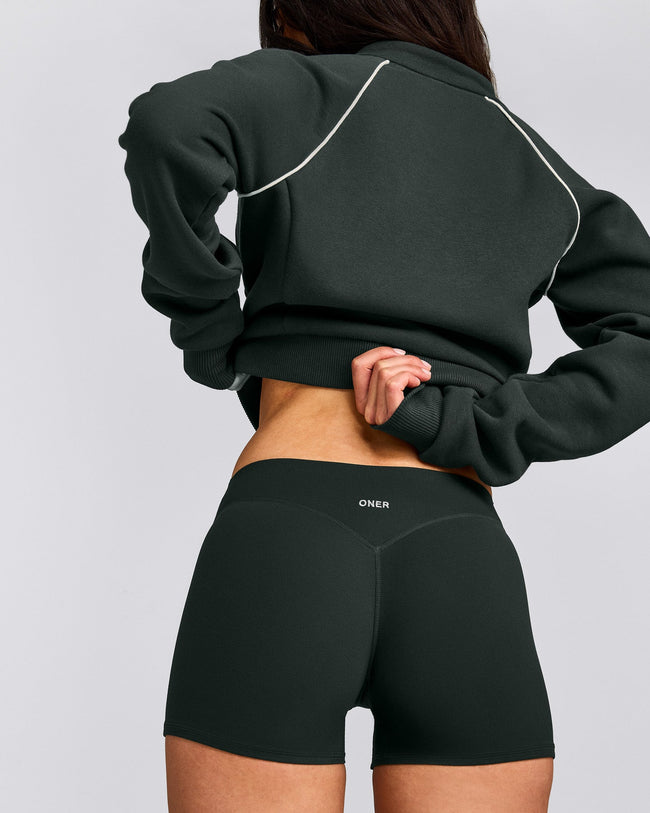 SoftMotion™ Mid Rise Micro Shorts 4" with Grey Logo | Emerald Noir