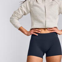 SoftMotion™ Mid Rise Micro Shorts 4" with Grey Logo | True Blue
