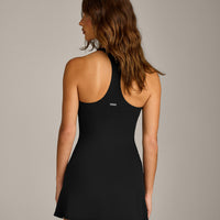 SoftMotion™ Racer Back Dress with Built in Shorts with Grey Logo | Black