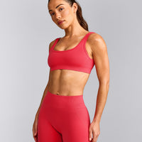EffortlessLift™ Square Neck Sports Bra with Grey Logo | Charged Pink