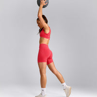 EffortlessLift™ Square Neck Sports Bra with Grey Logo | Charged Pink