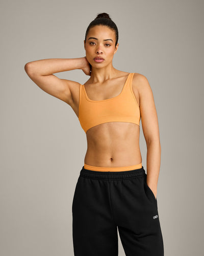 EffortlessLift™ Square Neck Sports Bra with Grey Logo | Powdered Orange