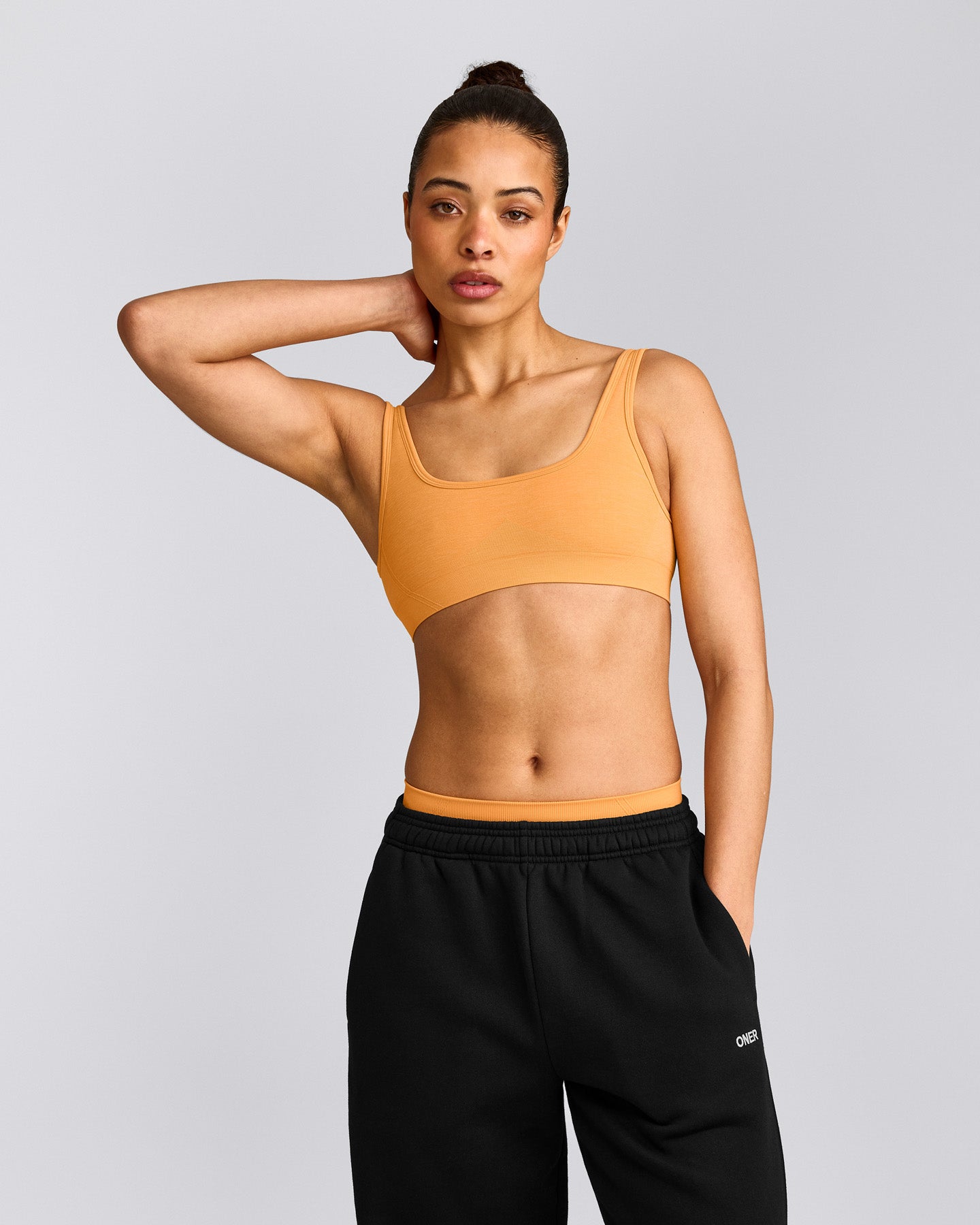 EffortlessLift™ Square Neck Sports Bra with Grey Logo | Powdered Orange
