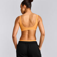 EffortlessLift™ Square Neck Sports Bra with Grey Logo | Powdered Orange