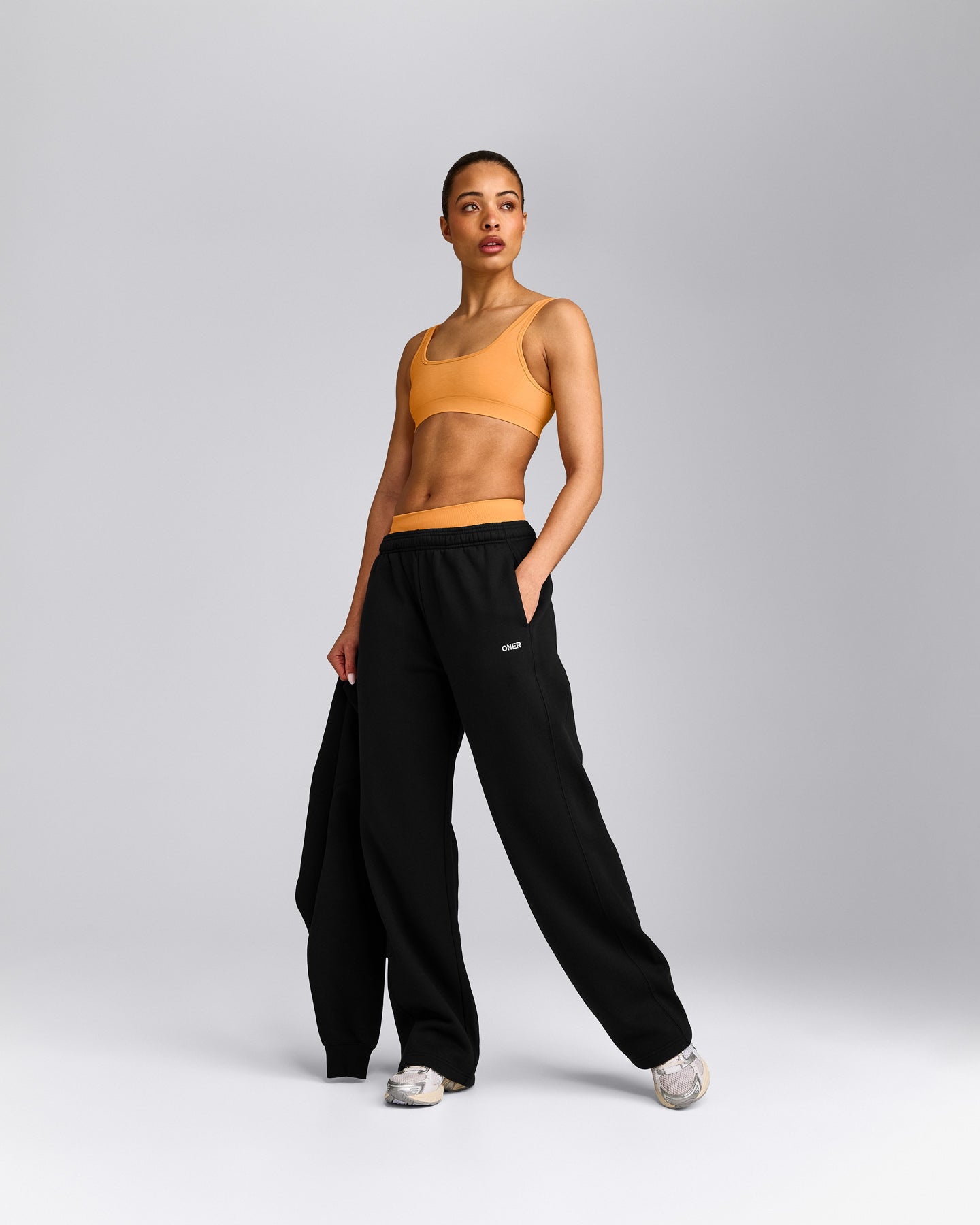 EffortlessLift™ Square Neck Sports Bra with Grey Logo | Powdered Orange