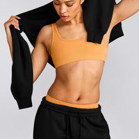 EffortlessLift™ Square Neck Sports Bra with Grey Logo | Powdered Orange