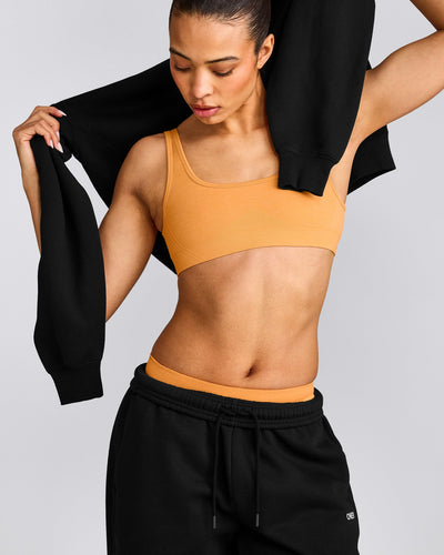 EffortlessLift™ Square Neck Sports Bra with Grey Logo | Powdered Orange
