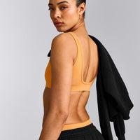 EffortlessLift™ Square Neck Sports Bra with Grey Logo | Powdered Orange