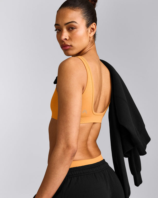 EffortlessLift™ Square Neck Sports Bra with Grey Logo | Powdered Orange